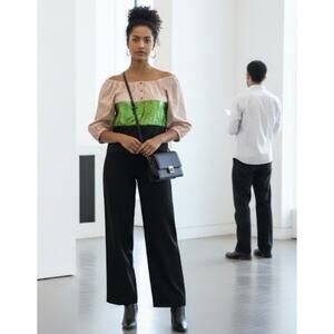 Buru Pink & Green Colorblock Cinch Top Small Cotton Blend Made in USA